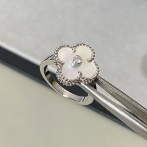 White Mother-of-Pearl Pavé Accent Ring
