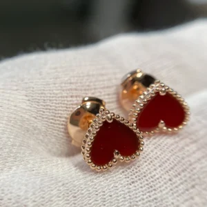 Red Agate Heart-Shaped Earrings