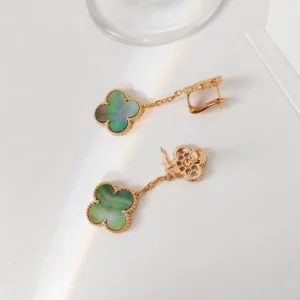 Green Mother-of-Pearl Clover Earrings