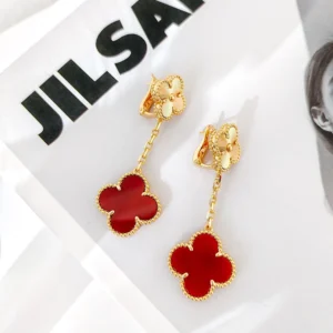 Red Agate Clover Earrings