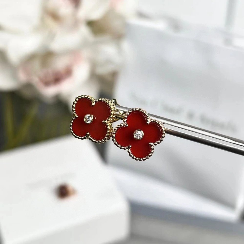 Red Agate Clover Earrings