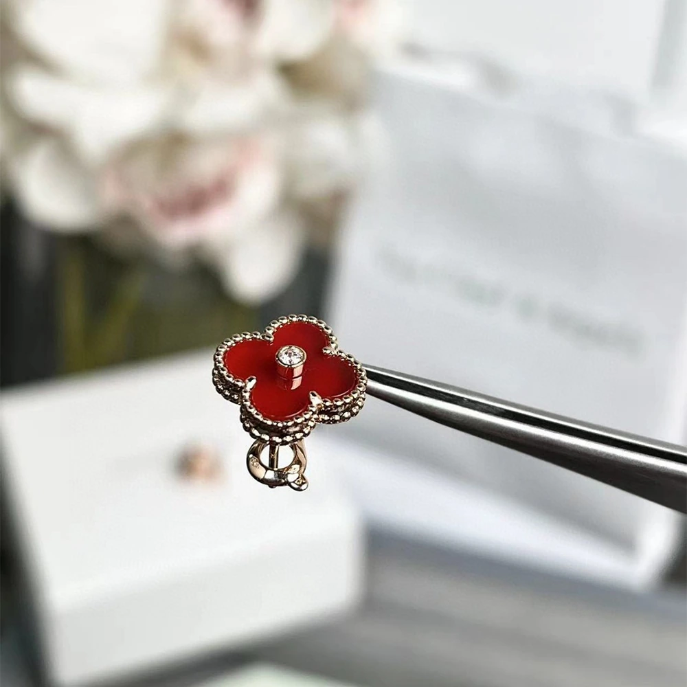 Red Agate Clover Earrings