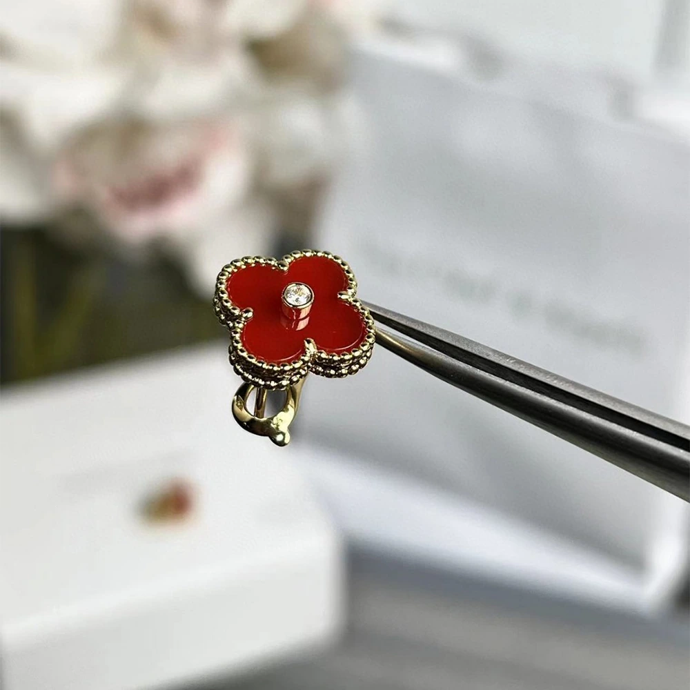 Red Agate Clover Earrings