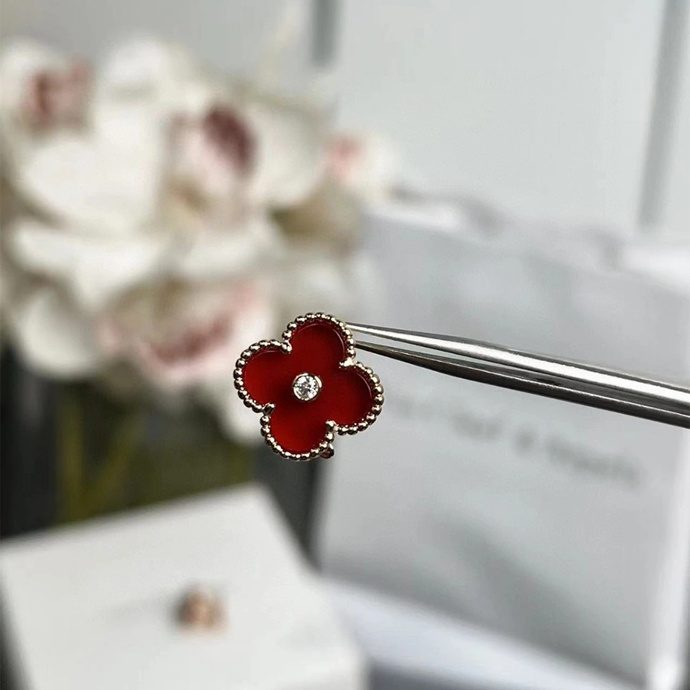 Red Agate Clover Earrings