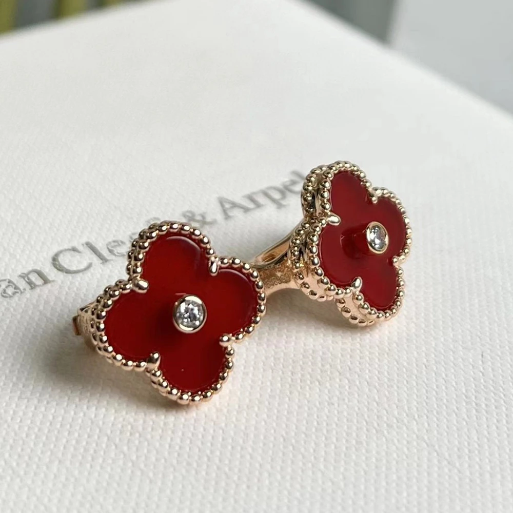 Red Agate Clover Earrings