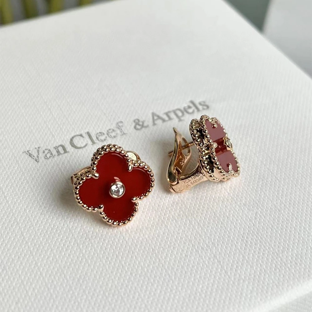 Red Agate Clover Earrings