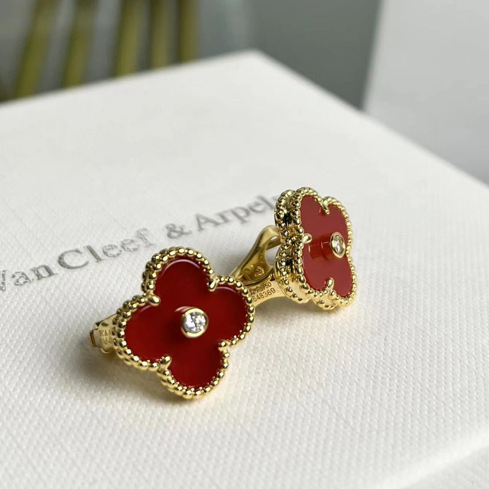 Red Agate Clover Earrings