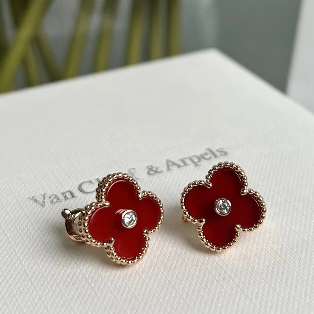 Red Agate Clover Earrings