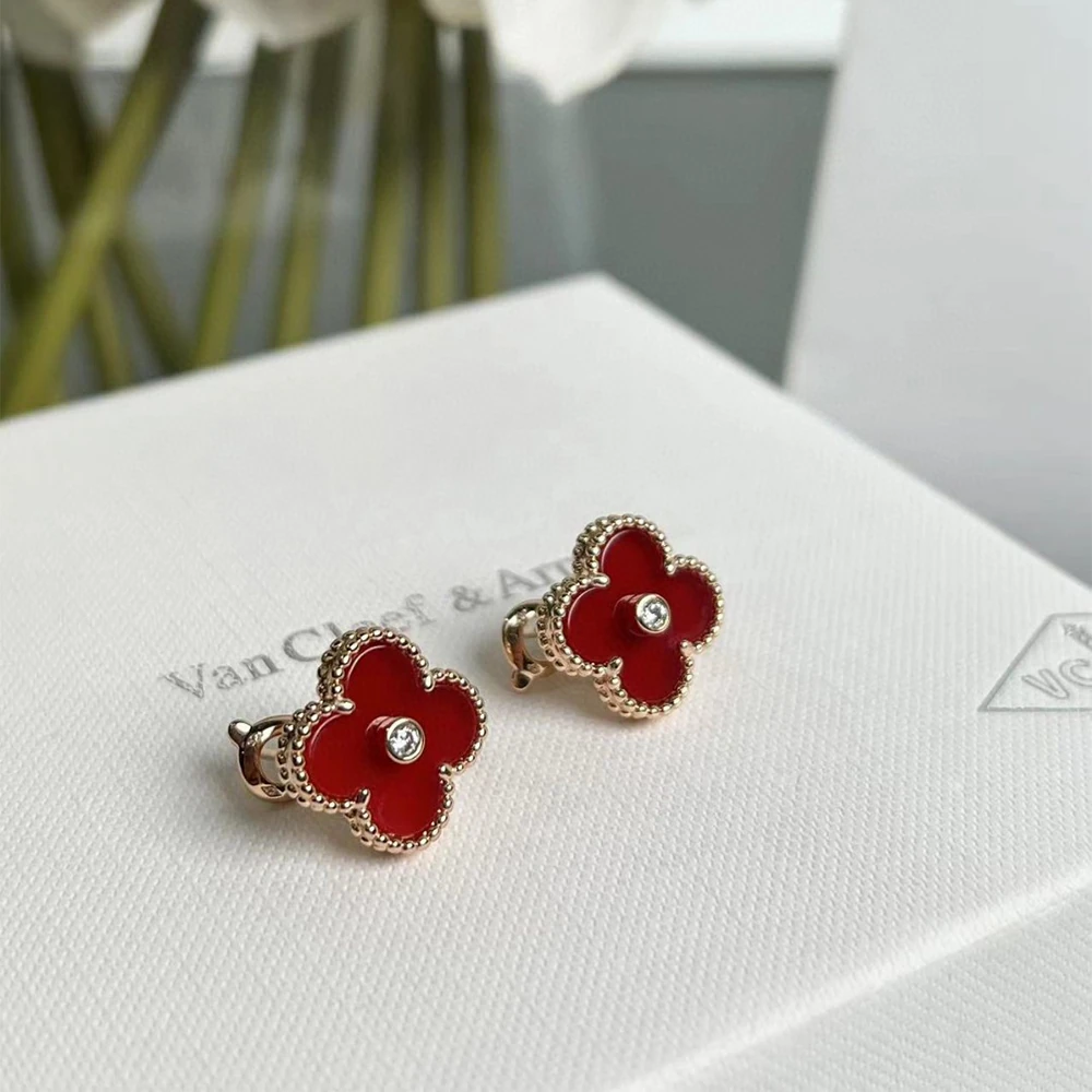 Red Agate Clover Earrings