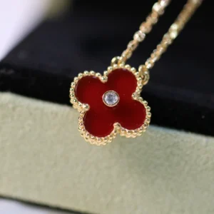 Red Agate Pavé Clover Necklace