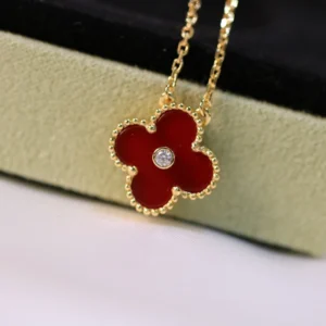 Red Agate Pavé Clover Necklace