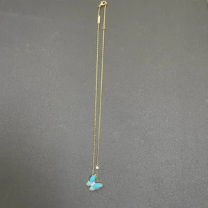 White Mother-of-Pearl & Turquoise Butterfly Necklace