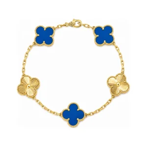 Turquoise and Guilloché Five-Motif Gold-Plated Clover Bracelet