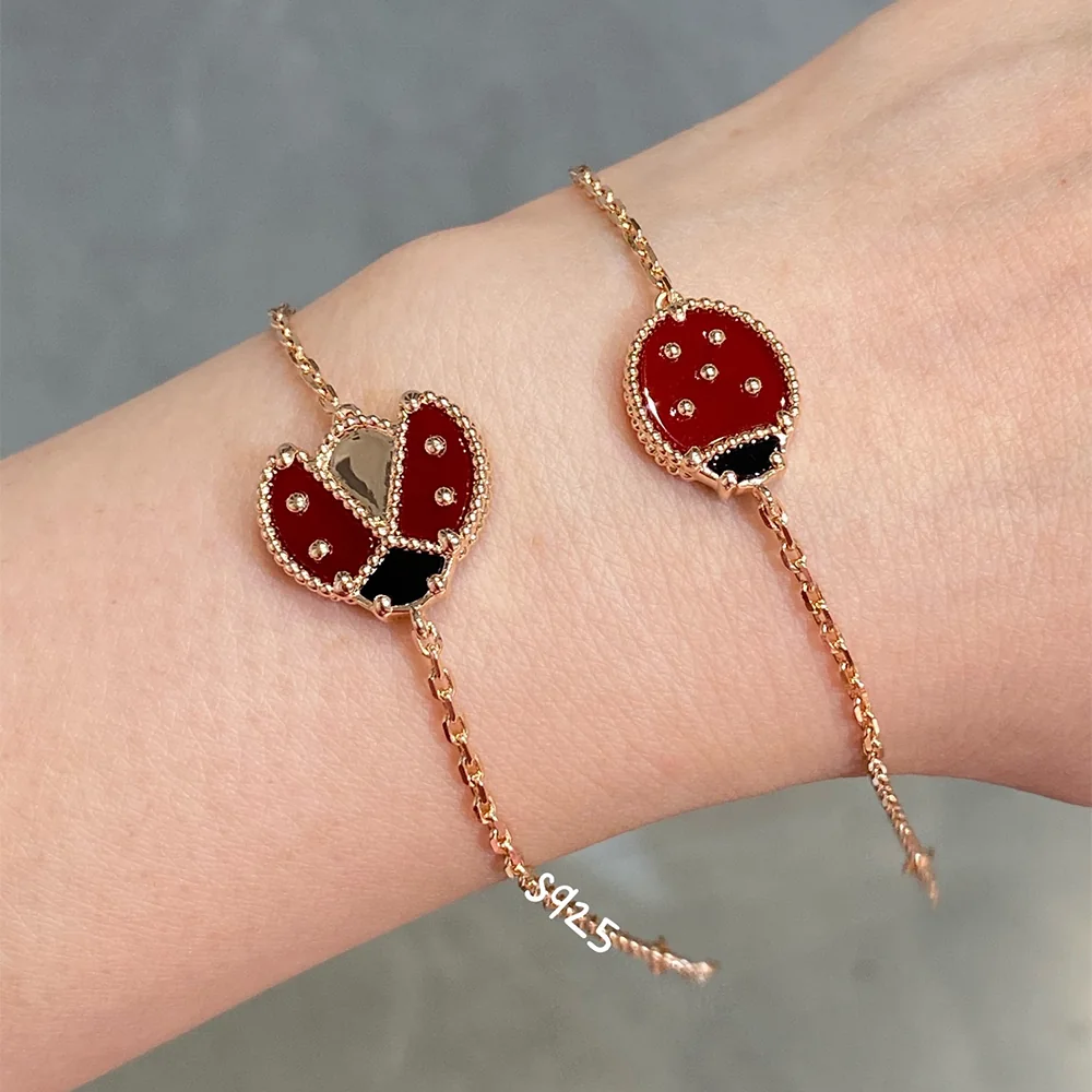 Lucky Spring Closed-Wing Carnelian Ladybug Rose Gold-Plated Bracelet - Image 3
