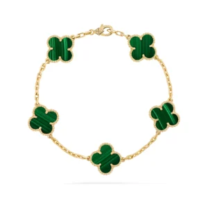 Malachite Five-Motif Gold-Plated Clover Bracelet