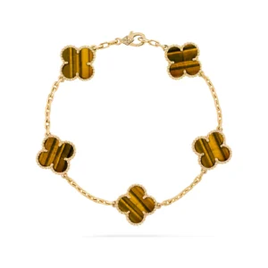Tiger's Eye Five-Motif Gold-Plated Clover Bracelet