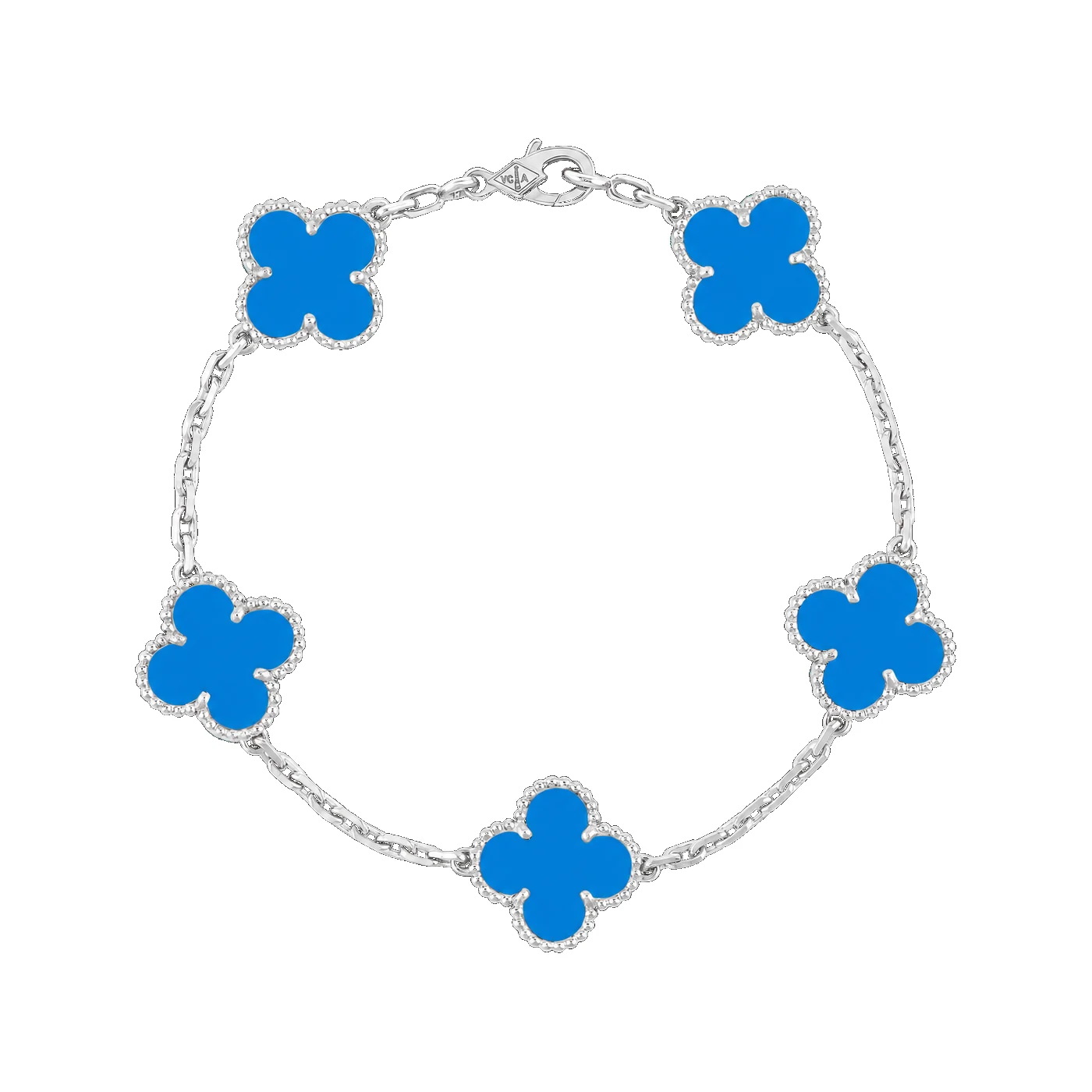 Turquoise Five-Motif White Gold-Plated Clover Bracelet