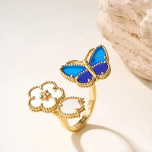 Lucky Spring Butterfly Multi-Stone Gold-Plated Between-the-Finger Ring