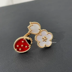 Lucky Spring Ladybug Multi-Stone Rose Gold-Plated Between-the-Finger Ring