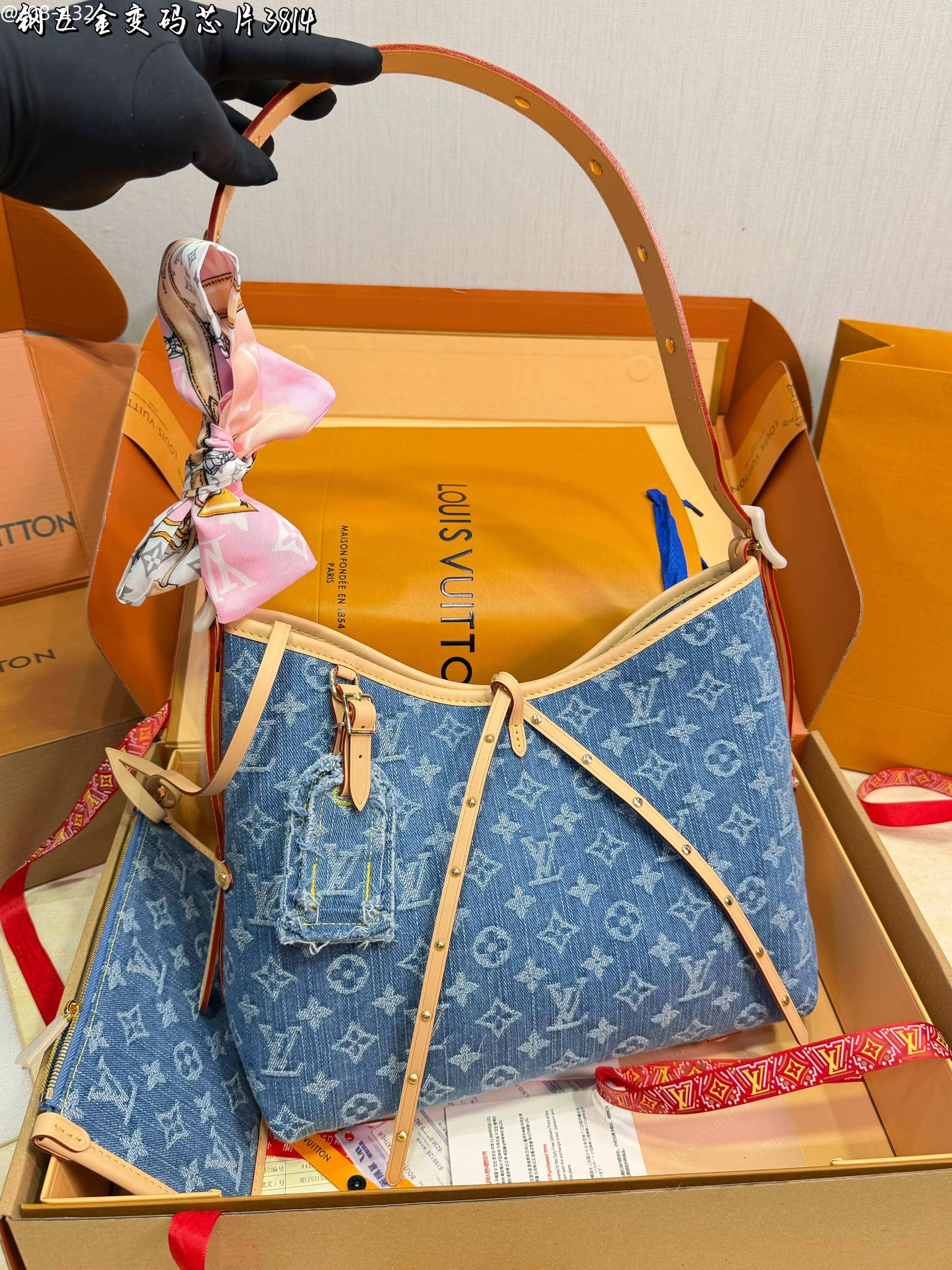 Gedrucktes Monogramm Denim mit Tragegriff Schulter & Umhänge Pendler Tasche, Denim, 30 cm, 0,9 kg